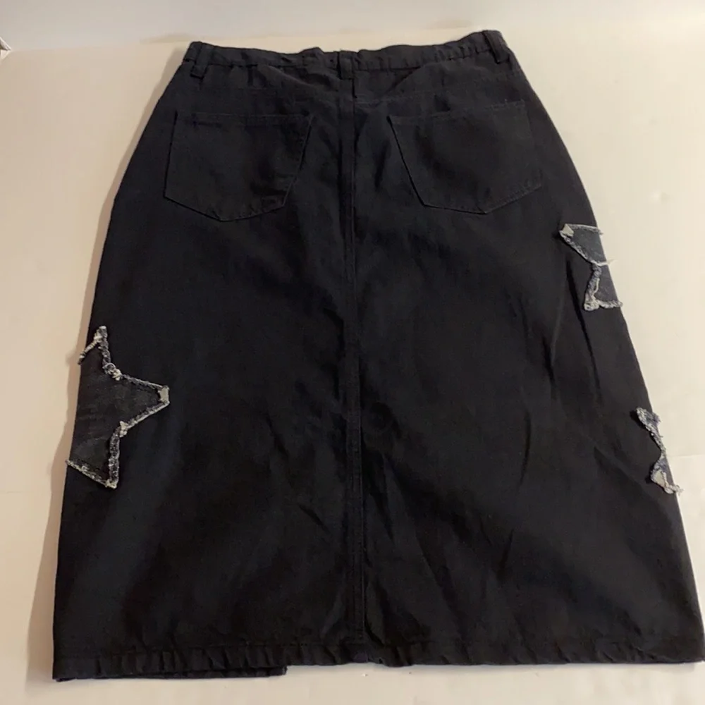 NWT Daisy Street by Hot Topic Star Patchwork Midi Denim Skirt in Black.Size M - Picture 11 of 15